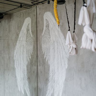 Abstract shadows on a wall of a fitness studio